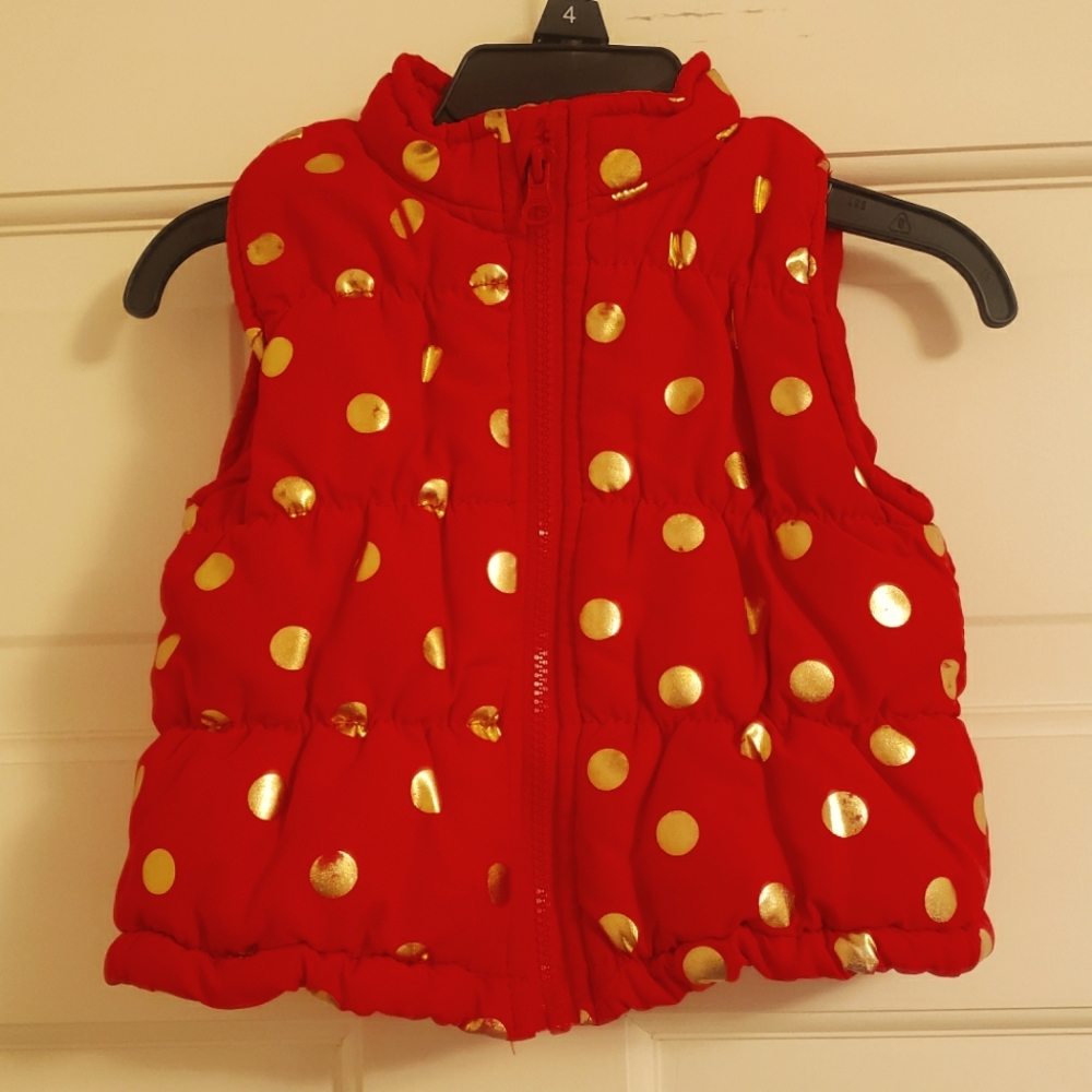 NWOT Healthtex Baby puffy  red and gold polkadot vest, 18M